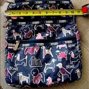 LeSportSac gray and pink dog print crossbody